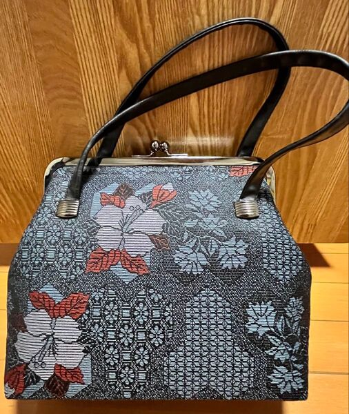 和柄 がま口 ハンドバッグ