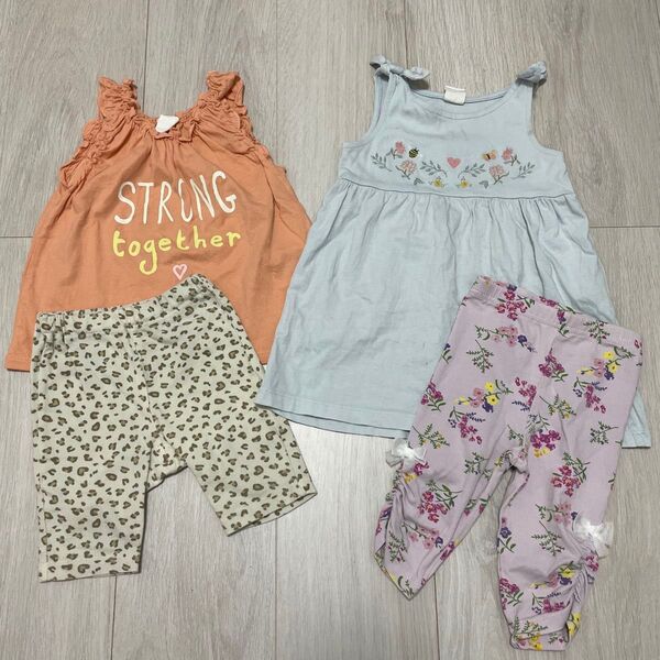 80cm H&M ノースリーブカットソー レギンスパンツ 4枚セット まとめ売り 女の子 夏 ワンピース