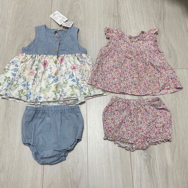 80cm フリルチュニックセットアップ 2着セット 女の子 花柄 夏