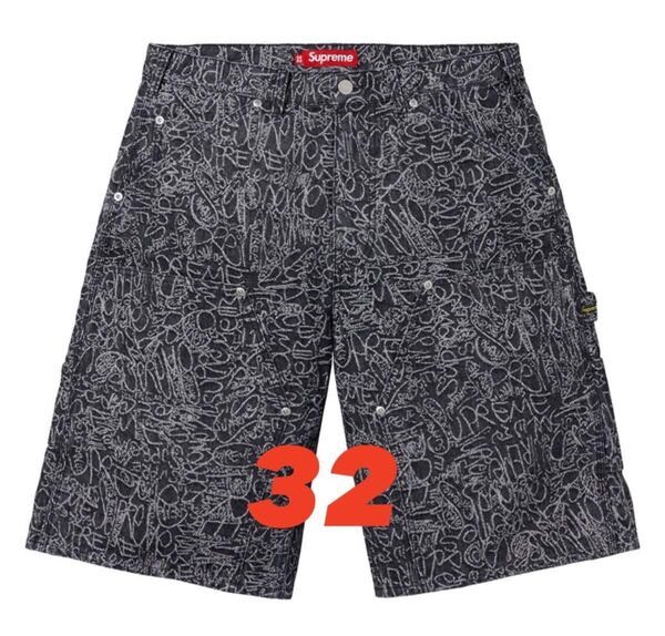 Supreme Handwriting Double Knee Denim Short "Black"