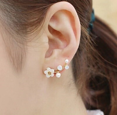 ピアス フラワー パール ゴールド 結婚式 パンク ファッション シンプル 枝 シェル 花 真珠 レディース 流行 #C795-15