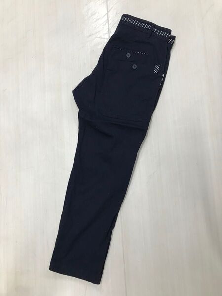 ビームスハート パンツ アンクル丈 ネイビー S ストレッチ