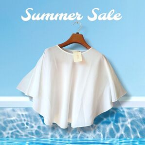 【美品】Ehre style フレアトップス ホワイト 夏 半袖 大人可愛い 体型カバー