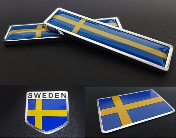 【4枚セット】スウェーデン国旗の3Dアルミニウムステッカー デカール シール
