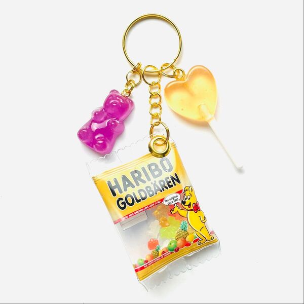 no590 お菓子パッケージ&リアルクマグミキーホルダー ハンドメイド