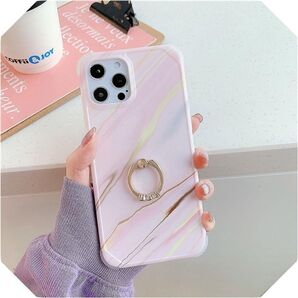 iPhone 13 Mini ピンク ケース マット フィンガーリング マーブル
