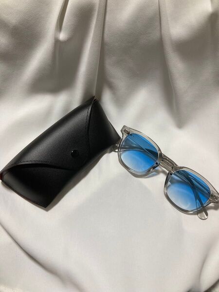 サングラス blue-clear×clear ウェリントン ケース付 UV400