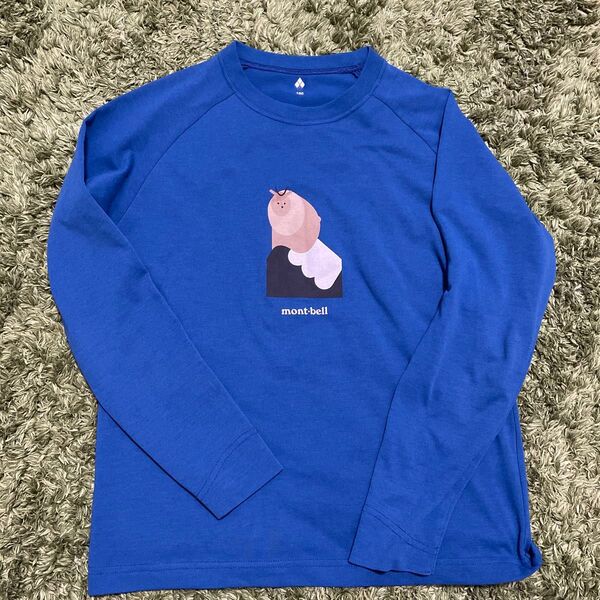 【montbell モンベル】WIC.ロングスリーブT Kid's ブルー 150 ロンT 長袖Tシャツ ニホンカモシカ
