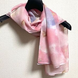 未使用 レディース ストール スカーフ ピンク 花柄 総柄 シースルー