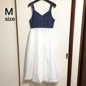 未使用タグ付き ブリストーム M バルーンキャミソールロングワンピース チュールシフォン&デニムジャンパー ネイビー