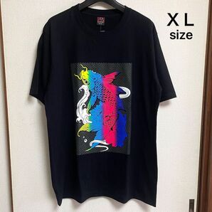 未使用タグ付き vex XL LLサイズ 鯉 和柄 蛍光レインボー色 半袖Tシャツ カットソー ブラック 男女兼用 ユニセックス