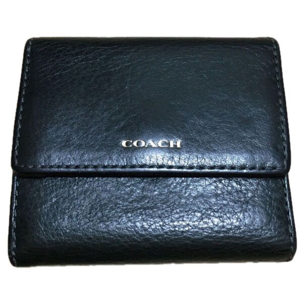 三つ折財布 札入コインケース ブラック 本革 COACH