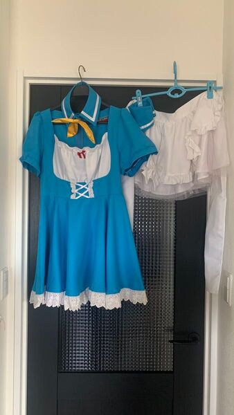 【ボディライン】コスプレ メイド 水色 セット エヴァンゲリオン風 M