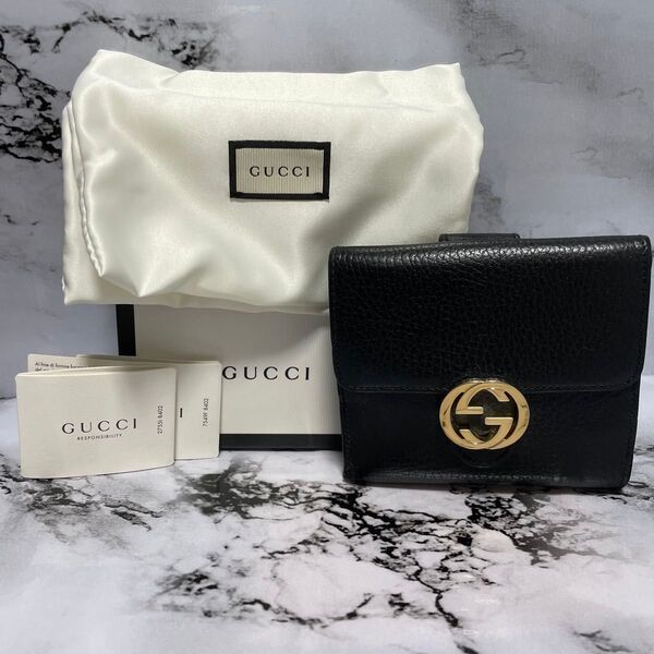 GUCCI 二つ折り インターロッキング GG レザー 黒