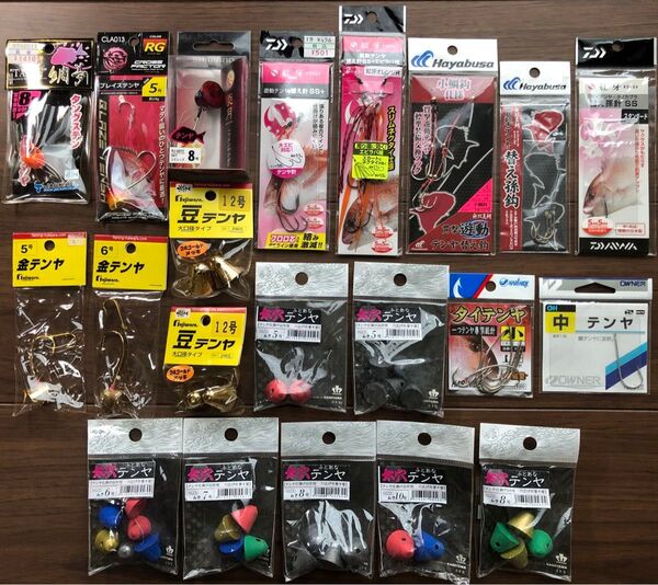 ●ダイワ 影山産業他 テンヤ針 テンヤ鉛 遊動テンヤフック等 計21袋セット●紅牙 炎月 太穴テンヤ 鯛夢タングステン