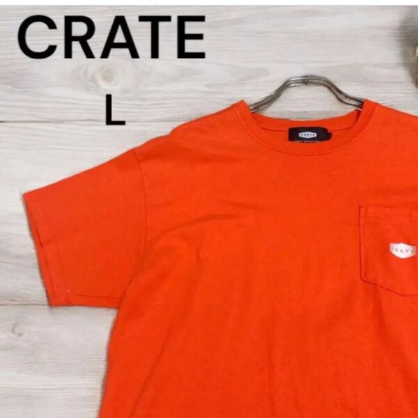 【人気】CRATE クレイト メンズポケットTシャツ 胸ロゴ 刺繍 オレンジ L