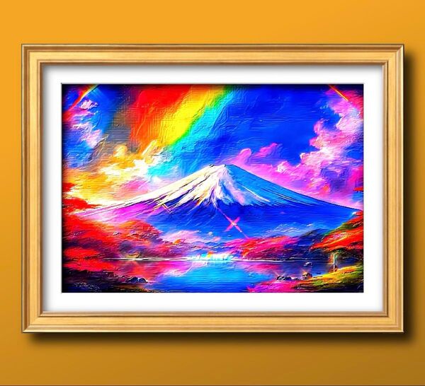 A4サイズ 富士山 幸福と開運 額縁付き 絵画グラフィック