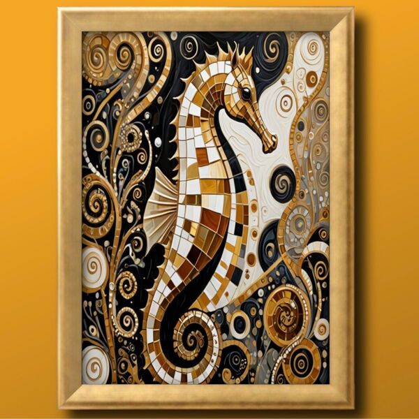 運気と財運をアップするタツノオトシゴ 額縁付 開運とヒーリング 絵画グラフィック