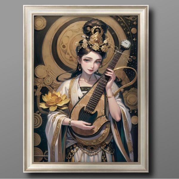 運気を呼ぶ弁財天 額縁付き 健康運、金運を開運するインテリア絵画グラフィック