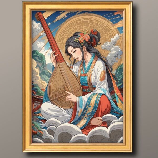 運気を呼ぶ弁財天 額縁付き 健康運、金運を開運するインテリア絵画グラフィック
