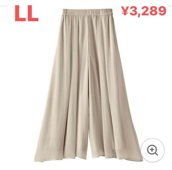 ゆったりらくちん細見えスカーチョ LL ベージュ ワイドパンツ スカート風 ガウチョパンツ ウエストゴム 春物 夏物