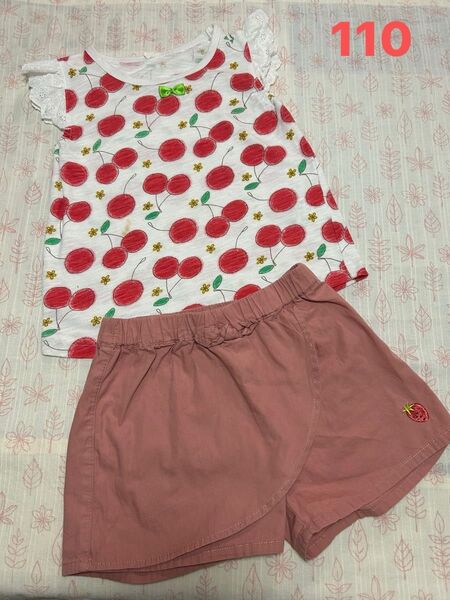 キッズ Tシャツ ショートパンツ セット 110 半ズボン ノースリーブ 袖フリル 上下セット セットアップ チュニック