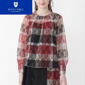 美品 ブルーレーベル クレストブリッジ チェック レース プリント ブラウス