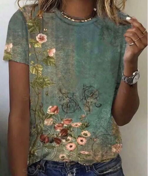 花柄 半袖Tシャツ Lサイズ