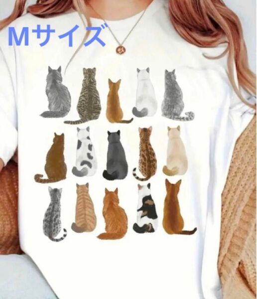 バックショット猫ちゃん♪ 猫柄 半袖Tシャツ Mサイズ