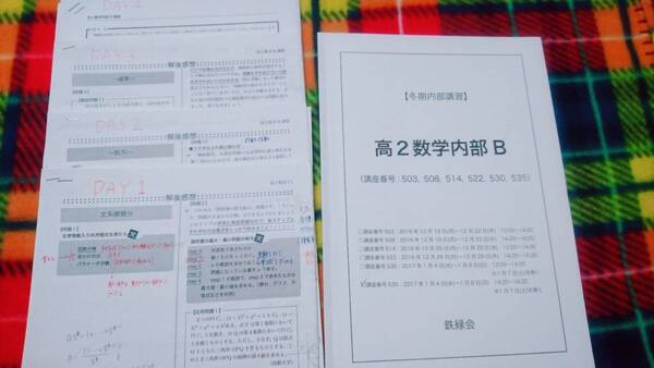 鉄緑会　高2数学内部B　解答解説　16年　冬期　駿台 河合塾 鉄緑会 代ゼミ Z会 ベネッセ SEG 共通テスト