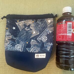 ハンドメイド星柄バンダナ風巾着 給食袋 コップ袋