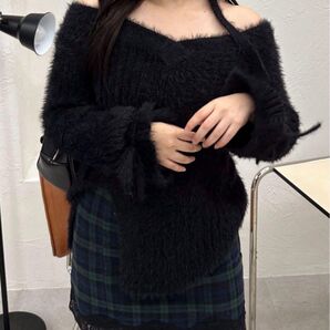 apresjour mignon SOIE シャギースリットリボンニット
