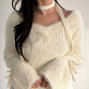 【apresjour mignon SOIE】シャギースリットリボンニット