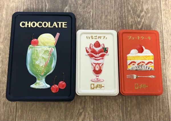 メリーチョコレート 缶のみ クリームソーダ いちごパフェ ショートケーキ はじけるキャンディチョコレート