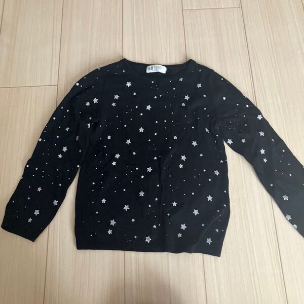 H&M 星柄ニット 黒 ブラック 長袖トップス カットソー シルバー キッズ服 ニット