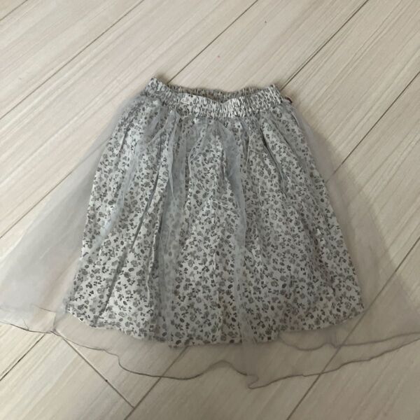 mamaraku チュール付きスカート 110cm 子ども服 キッズ服 女児 女の子 ベージュ 花柄 小花柄 ボトムス