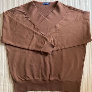 MinoriTY *着物風リブ襟* 裏パイル スウェット 綿100% チョコレートブラウン Lサイズ 重ね着 レイヤー