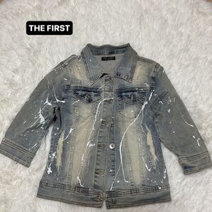 THE FIRST デニムジャケット ペイント ヴィンテージ七分袖 Gジャン レディースSサイズ 500