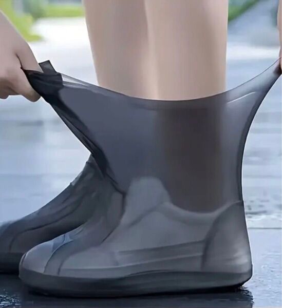 シリコン製シューズカバーブラック 防水 Lサイズ