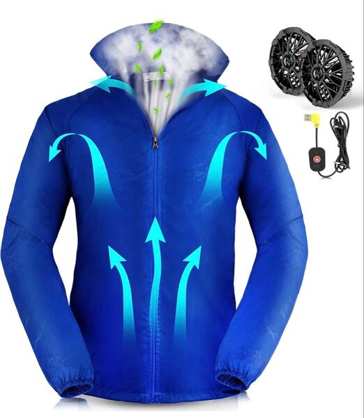 新品 空調服 ファン付き 長袖 作業服 空調ウェア 扇風服 扇風ウェア パーカー UVカット ブルー 青