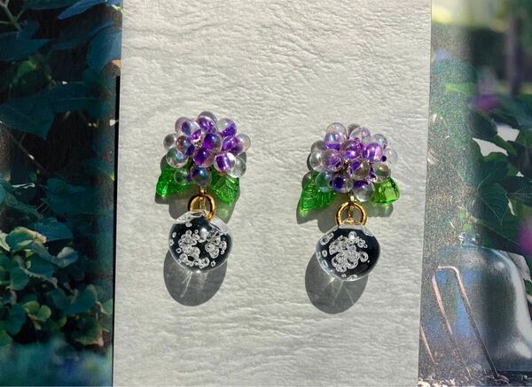 ハンドメイドピアス イヤリング 紫陽花