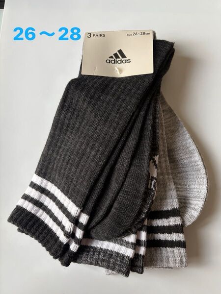 adidas アディダス 靴下 ソックス メンズ 3足組 クルー丈 ライトグレー、ダークグレー、グレー