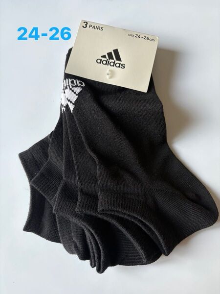 adidas アディダス 靴下 ソックス メンズ 3足組 スニーカーソックス ブラック 黒 24〜26cm