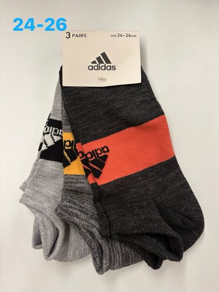 adidas アディダス 靴下 ソックス メンズ 3足組 スニーカーソックス ライトグレー、ダークグレー、グレー 24〜26cm