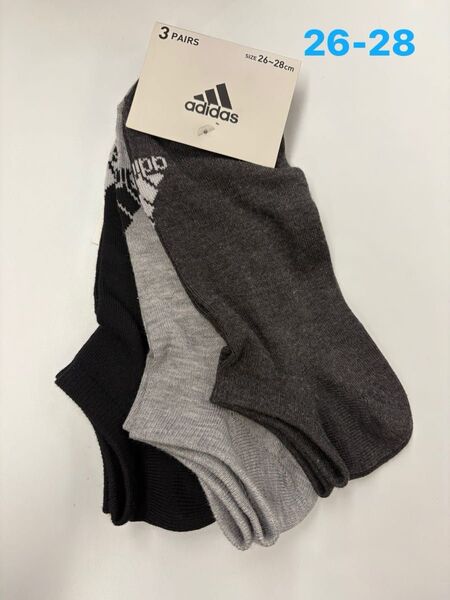 adidas アディダス 靴下 ソックス メンズ 3足組 スニーカーソックス ブラック、ダークグレー、グレー 26〜28cm
