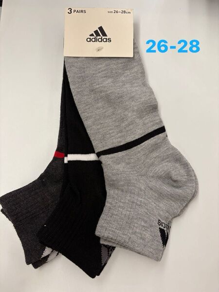 adidas アディダス 靴下 ソックス メンズ 3足組 約 10cm丈 ブラック、ダークグレー、グレー 26〜28cm