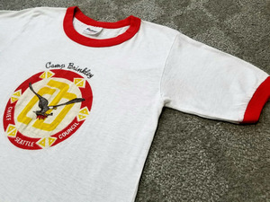 70s ～80s USA製 STEDMAN CAMP BRINKLEY ビンテージ プリントTシャツ 白 赤 ジュニアL S 程度 アメリカ製 ステッドマン HANES