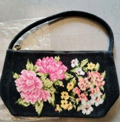 フェイラー マチ付き バッグ FEILER ハンドバッグ シュニール織 ブラック 花柄