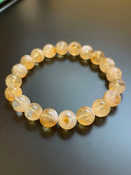 【匿名配送】天然石 虹入り シトリン エンジェルラダー 天使の羽 ブレスレット 約10㎜玉 20粒 黄色 オレンジ 念珠 ②