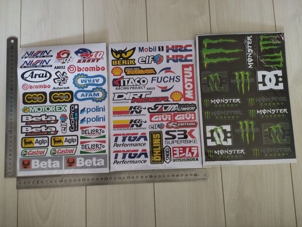 レーシングステッカー 約65枚セット(3シート分) カーステッカー バイクステッカー motoGP ガレージ 工具箱
